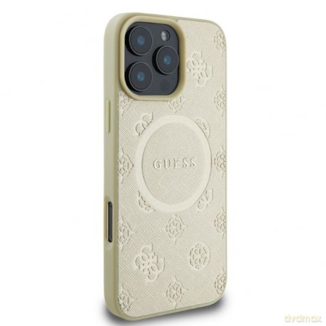 Guess nakładka do iPhone 16 Pro 6,3" GUHMP16LPSAPSMED złota hardcase Saffiano Peony Classic Logo MagSafe