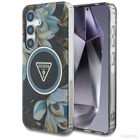 Guess nakładka HC Magnetic IML Metal Glitter Flowers Triangle do Samsung Galaxy S25 czarna