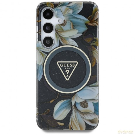 Guess nakładka HC Magnetic IML Metal Glitter Flowers Triangle do Samsung Galaxy S25 czarna