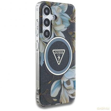 Guess nakładka HC Magnetic IML Metal Glitter Flowers Triangle do Samsung Galaxy S25 czarna