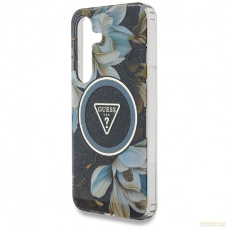 Guess nakładka HC Magnetic IML Metal Glitter Flowers Triangle do Samsung Galaxy S25 czarna