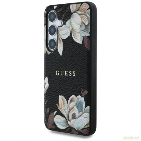 Guess nakładka HC Magnetic PU Grained Flowers Classic Logo do Samsung Galaxy S25 czarna