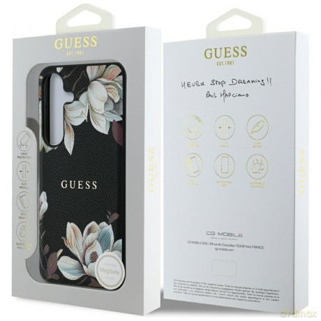 Guess nakładka HC Magnetic PU Grained Flowers Classic Logo do Samsung Galaxy S25 czarna