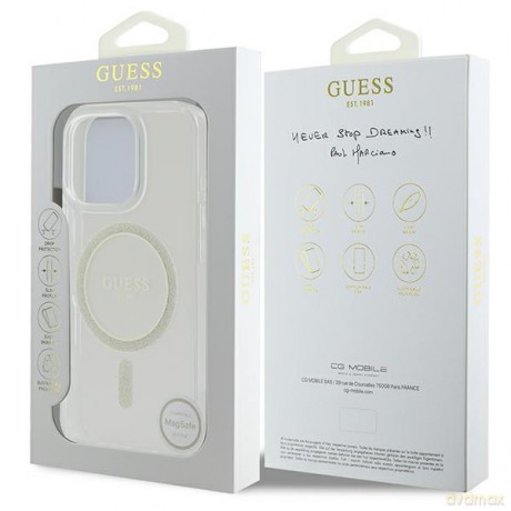Guess nakładka HC MagSafe IML Glitter Circle do iPhone 16 Pro Max 6,9" przezroczysta