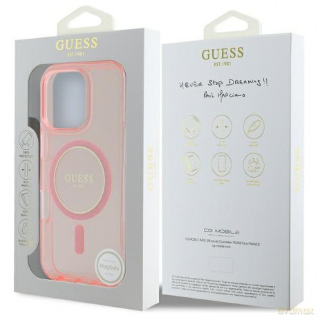 Guess nakładka HC MagSafe IML Glitter Circle do iPhone 16 Pro Max 6,9" różowa