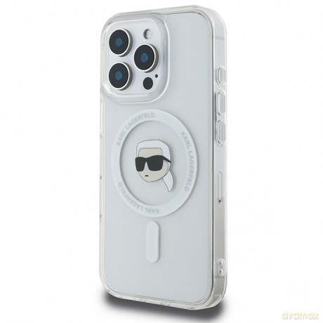 Karl Lagerfeld nakładka do iPhone 16 Pro 6,3" KLHMP16LHLSKIH biała Hardcase IML Metal Karl Head MagSafe