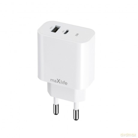 Maxlife ładowarka sieciowa PD QC MXTC-06-25AC 1x USB-C 1x USB 25W biała