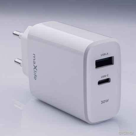 Maxlife ładowarka sieciowa PD QC MXTC-10-30AC 1x USB-C 1x USB 30W biała