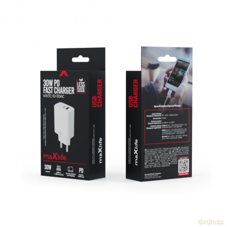 Maxlife ładowarka sieciowa PD QC MXTC-10-30AC 1x USB-C 1x USB 30W biała