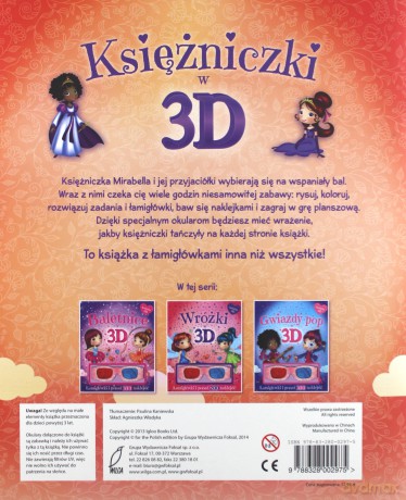 Księżniczki w 3D. Książka z okularami. Łamigłówki i ponad 200 naklejek [KSIĄŻKA]