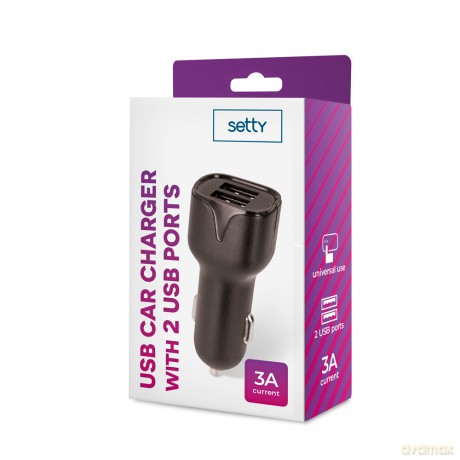 Setty ładowarka samochodowa 2x USB 3A czarna