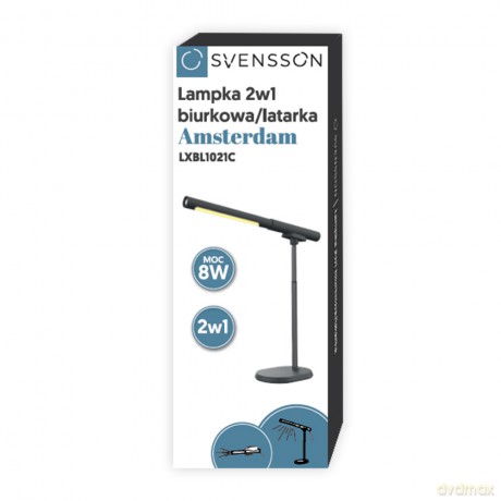 Svensson Lampka biurkowa/latarka 2w1 AMSTERDAM magnetyczna odpinana 8W czarna