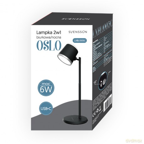 Svensson Lampka biurkowa/nocna 2w1 OSLO magnetyczna odpinana 6W czarna