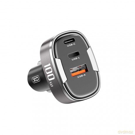 XO ładowarka samochodowa CC61 PD QC 3.0 100W 1x USB1x USB-C 1x Lightning szara