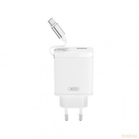 XO ładowarka sieciowa CE31 1x USB 1x USB-C 30W biała z kablem USB-C zwijanym