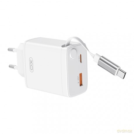 XO ładowarka sieciowa CE31 1x USB 1x USB-C 30W biała z kablem USB-C zwijanym