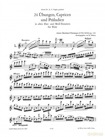 24 Exercises, Caprices and Preludes Op. 125 for Flute (Edition Peters) - Anton Bernhard Fürstenau [KSIĄŻKA]