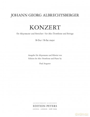 Albrechtsberger: Concerto (Alto Trombone and Piano) (EP8986): For Alto Trombone and Strings (Edition Peters) - Paul Angerer [KSIĄŻKA]