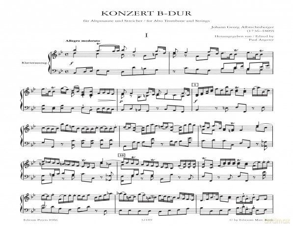 Albrechtsberger: Concerto (Alto Trombone and Piano) (EP8986): For Alto Trombone and Strings (Edition Peters) - Paul Angerer [KSIĄŻKA]