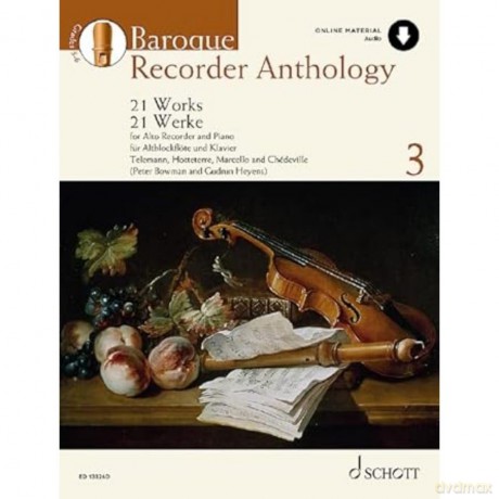 Baroque Recorder Anthology - 21 Works for Treble Recorder with Piano - Treble Recorder and Piano - Score and Parts - Online Audio Files included - Schott Anthology Series - Schott Music (ED 13324D) - Peter Bowman [KSIĄŻKA]