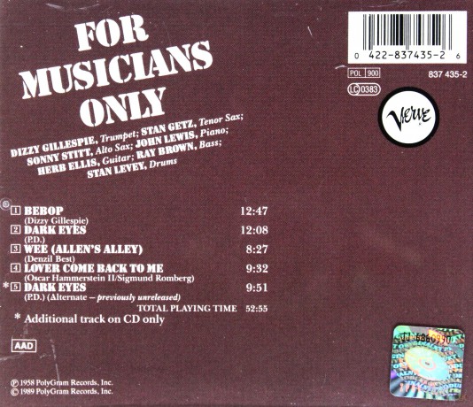 Stan Getz: For Musicans Only [CD]
