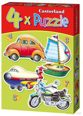 4x Puzzle Garbus Samolot Łódka Motocykl Wiek 4+ [PUZZLE]