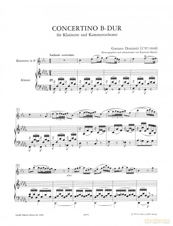 Donizetti: Clarinet Concertino in B flat (EP8206): For Clarinet and Chamber Orchestra (Reconstructed by Raymond Meylan) (Edition Peters) - Ed: Meylan and Meylan Donizetti [KSIĄŻKA]