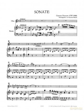 Donizetti: Oboe Sonata in F (Concertino) (EP5919) (Edition Peters) - Gaetano Donizetti [KSIĄŻKA]