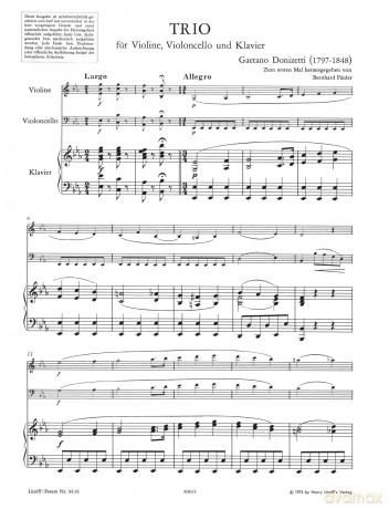 Donizetti: Trio in E flat (violin, cello and piano) (EP8116): Part(s) (Edition Peters) - Gaetano Donizetti [KSIĄŻKA]