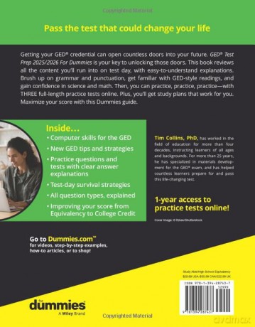 GED Test Prep 2025/2026 For Dummies: Book + 3 Practice Tests Online (For Dummies (Career/Education)) - Tim Collins [KSIĄŻKA]