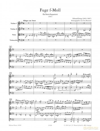 Grieg: Fugue in F Minor (Full Score and Parts) (EP10901) - Edvard Grieg [KSIĄŻKA]