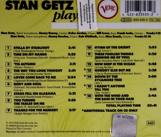Stan Getz: Stan Getz Plays [CD]