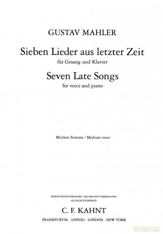 Mahler: 7 Late Songs (Medium Voice and Piano) (KT7614) - Gustav Mahler [KSIĄŻKA]