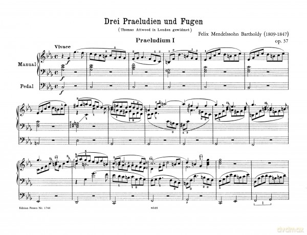 Mendelssohn: Organ Works Op.37 (EP1744): 3Praeludien und Fugen op.37 - 6 Sonaten op. 65 (Edition Peters) - Felix Mendelssohn [KSIĄŻKA]