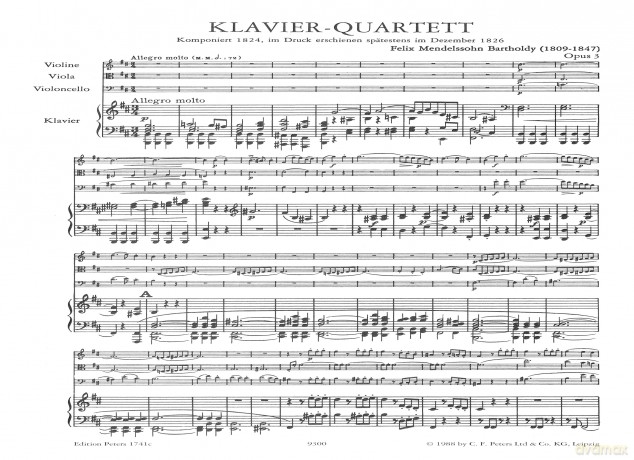 Mendelssohn: Piano Quartet in B minor Op.3 (EP1741C) (Edition Peters) - Friedrich Hermann [KSIĄŻKA]