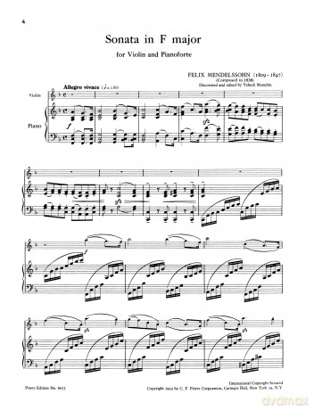 Mendelssohn: Sonata in F (Violin and Piano) (EP6075) (Edition Peters) - Felix Mendelssohn [KSIĄŻKA]