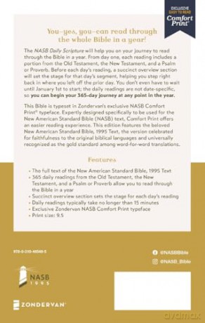 NASB, Daily Scripture, Paperback, White/Olive, 1995 Text, Comfort Print: 365 Days to Read Through the Whole Bible in a Year - Zondervan [KSIĄŻKA]