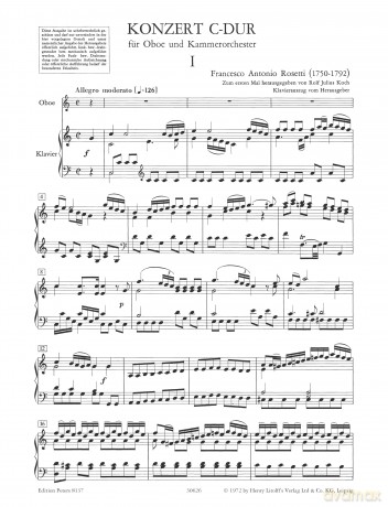 Rosetti: Oboe Concerto in C (EP8137) - Antonio Rosetti [KSIĄŻKA]