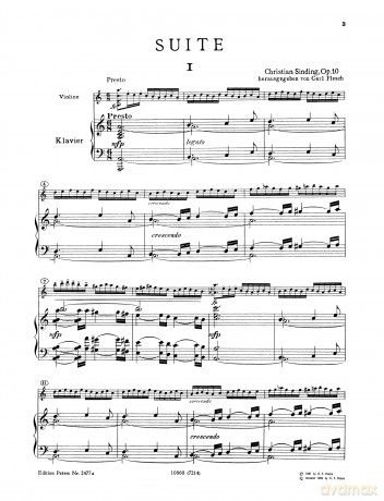 Sinding: Suite in A minor Op.10 (Violin and Piano) (EP2477A) (Edition Peters) - Carl Flesch [KSIĄŻKA]