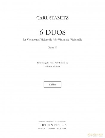 Stamitz: 6 Duos Op.19 (Violin and Cello) (EP5952): Set of Parts (Edition Peters) - Carl Stamitz [KSIĄŻKA]