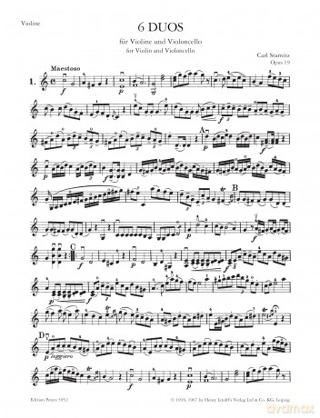 Stamitz: 6 Duos Op.19 (Violin and Cello) (EP5952): Set of Parts (Edition Peters) - Carl Stamitz [KSIĄŻKA]
