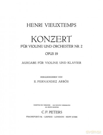 Vieuxtemps: Concerto No. 2 in F# minor Op.19 (Violin and Piano) (EP2574): For Violin and Orchestra (Edition Peters) - Henri Vieuxtemps [KSIĄŻKA]