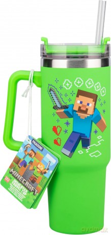 Minecraft kubek podróżny ze słomką (900 ml) - zielony / Minecraft insulated cup and straw (900 ml) - green