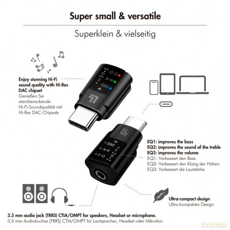 Adapter audio USB-C/M na 3.5mm/F, DAC, EQ