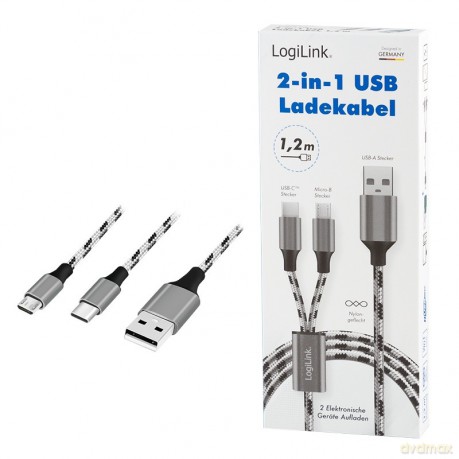 Kabel USB2.0 A/M do micro USB + USB-C, 1.2m