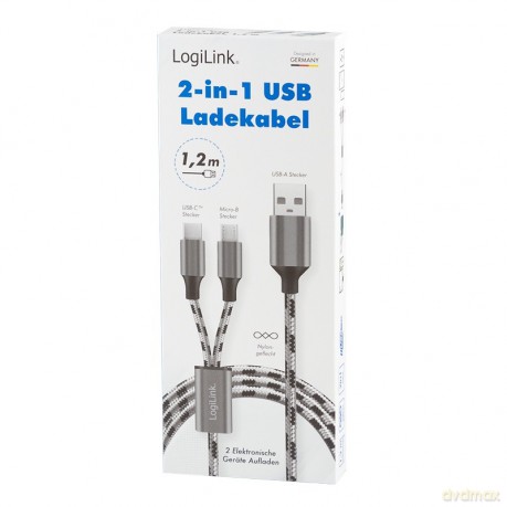 Kabel USB2.0 A/M do micro USB + USB-C, 1.2m