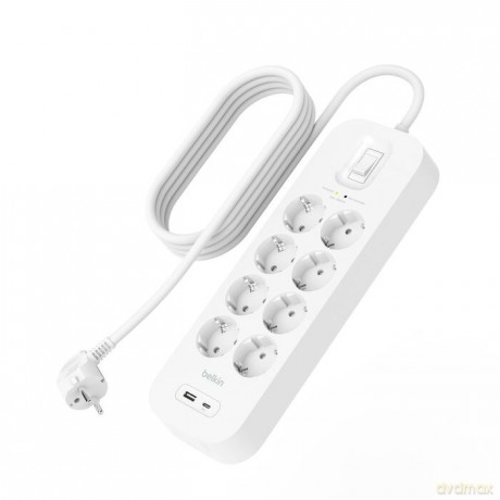 Listwa przeciwprzepięciowa SurgePlus 8x schuko 1xUSB-A 1xUSB-C 900J 2m