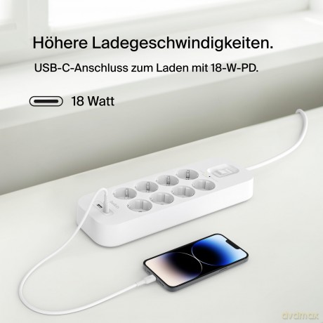 Listwa przeciwprzepięciowa SurgePlus 8x schuko 1xUSB-A 1xUSB-C 900J 2m