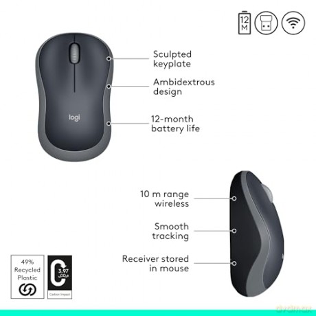 Logitech - M185 Mouse USB Grey Wireless