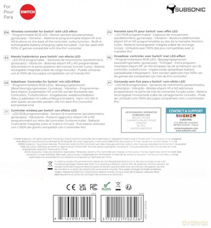 Subsonic Wireless Led Controller Red - Nintendo Switch